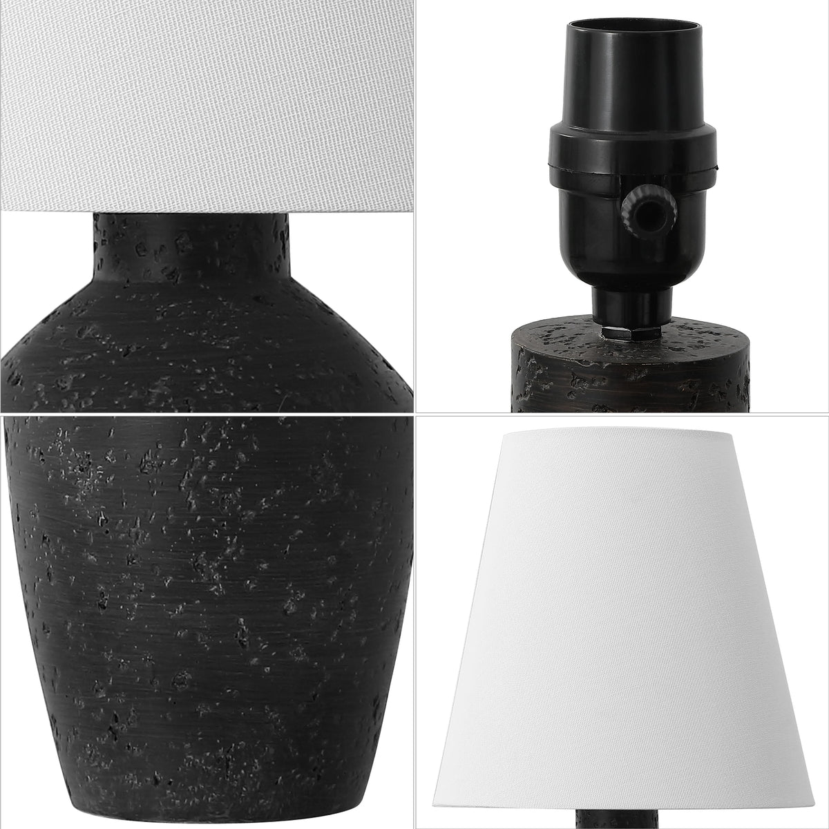 JONATHAN Y Xander 19.5" Minimalist Scandinavian Concrete Effect Resin/Iron Ginger Jar LED Table Lamp, Matte Black (Set of 2), JYL5605A - SET2