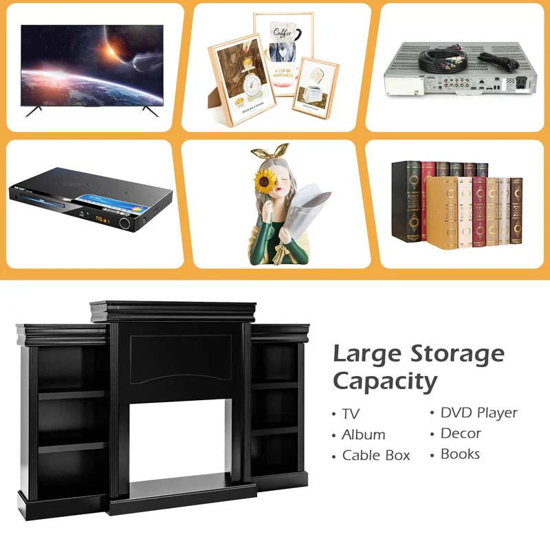 70" Fireplace Mantel TV Stand with Storage Shelves, Freestanding Wood Media Console for 28.5" Fireplace - Product image 8