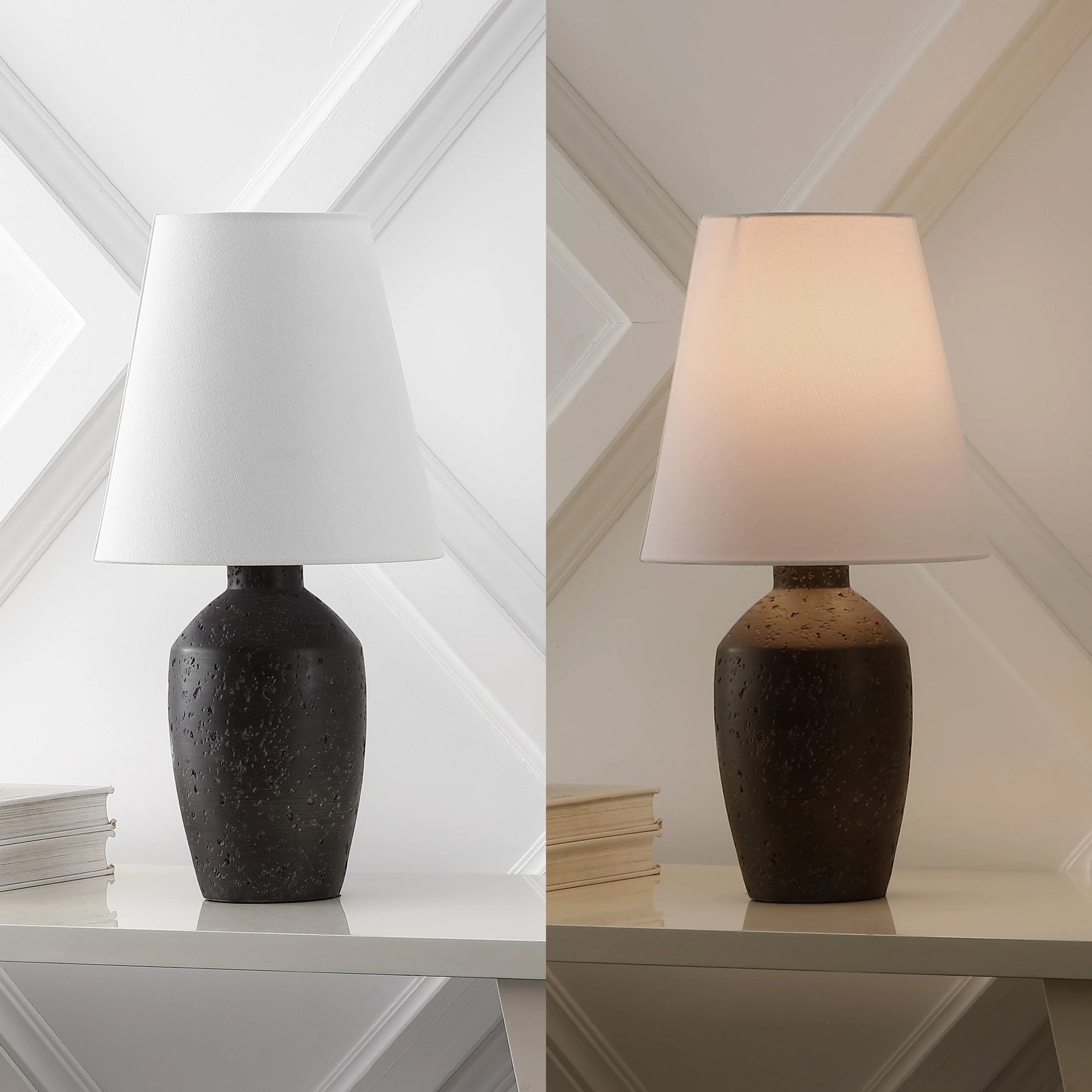JONATHAN Y Xander 19.5" Minimalist Scandinavian Concrete Effect Resin/Iron Ginger Jar LED Table Lamp, Matte Black (Set of 2), JYL5605A - SET2
