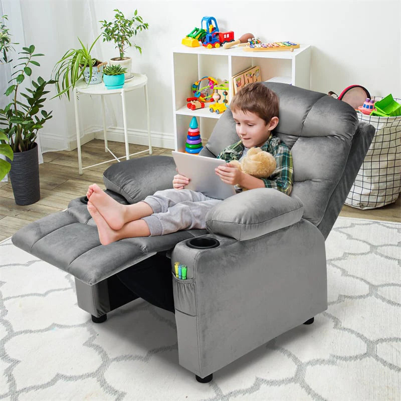 Kids Recliner Chair Adjustable Velvet Lounge Sofa with Cup Holders, 3 Pockets, Retractable Footrest - Product image 16