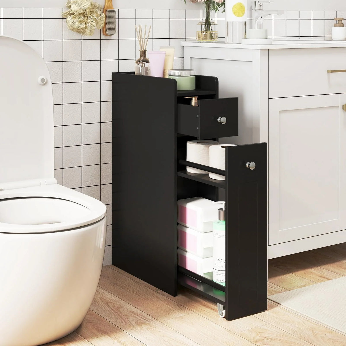 Tangkula Small Bathroom Storage Cabinet 4-Tier with Slide Out Drawers on Casters - Product image 2