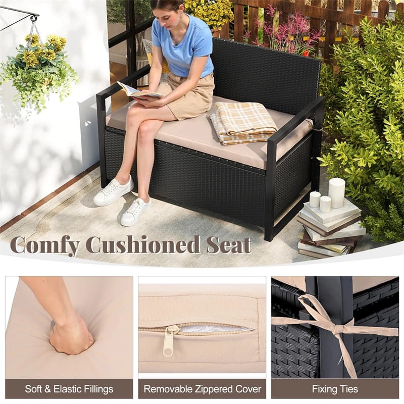 40 Gallon Outdoor Wicker Storage Bench with Cushion & Cover, Metal Frame Patio Deck Box Seat - Product image 17