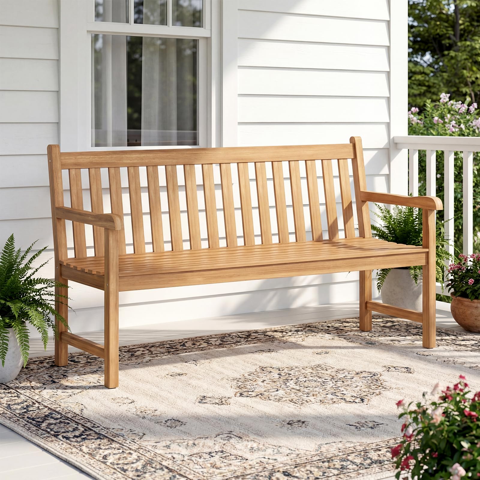 Tangkula 62" Teak Wood Outdoor Bench 3-Seat Solid Wood Garden Patio Bench - Product image 2