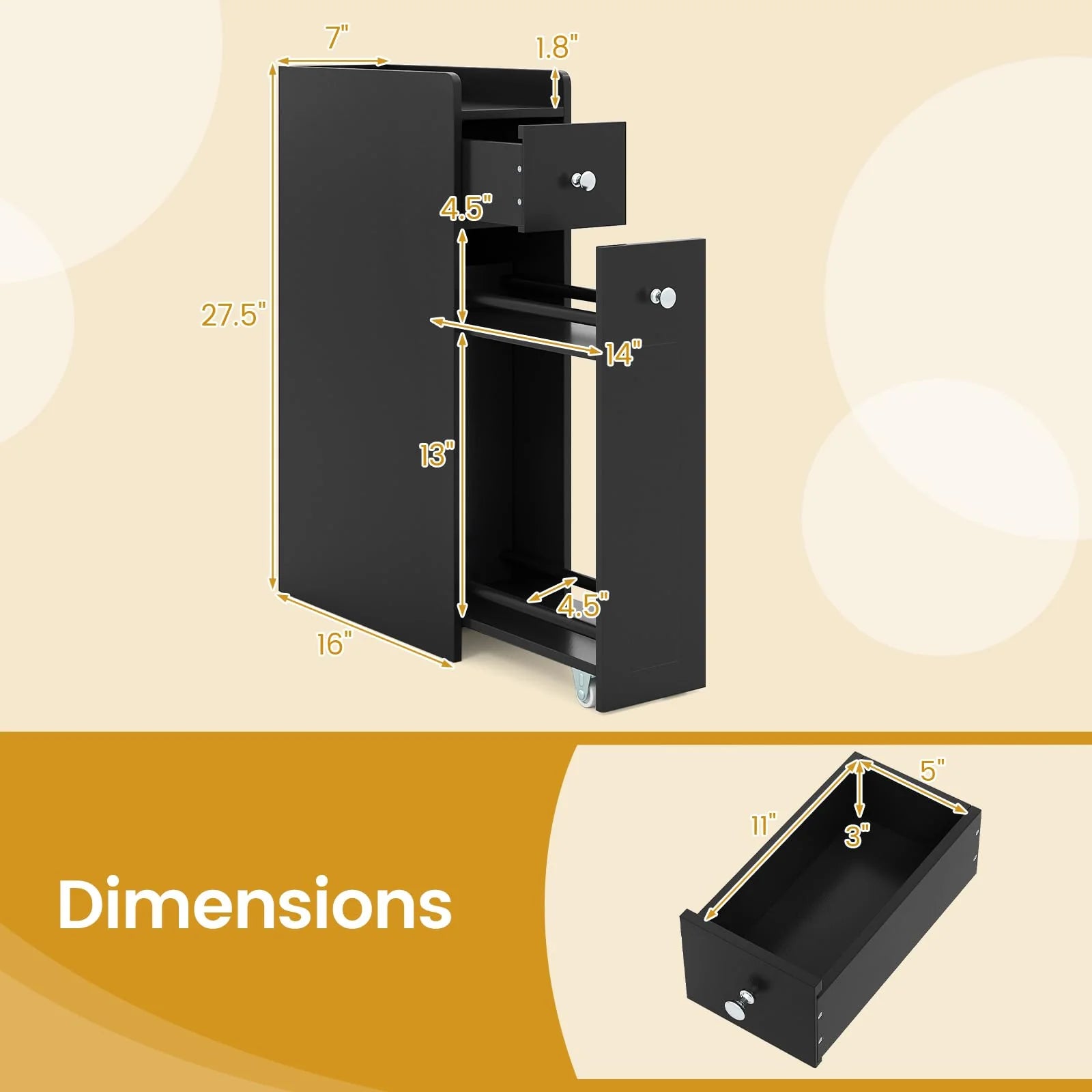 Tangkula Small Bathroom Storage Cabinet 4-Tier with Slide Out Drawers on Casters - Product image 3
