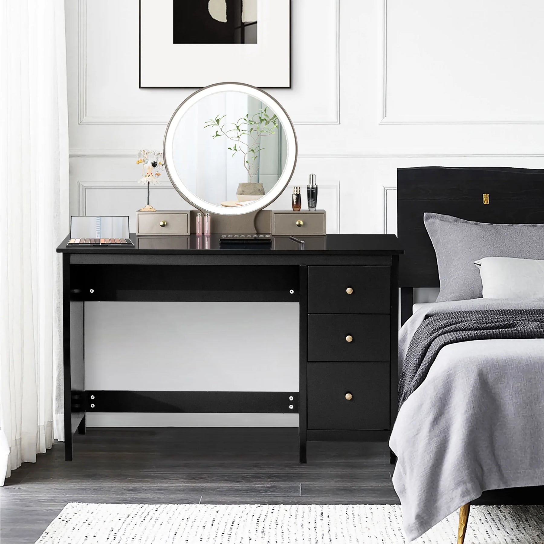 Computer Desk Study Writing Desk Home Office Workstation with 3 Drawers Black - Product image 4