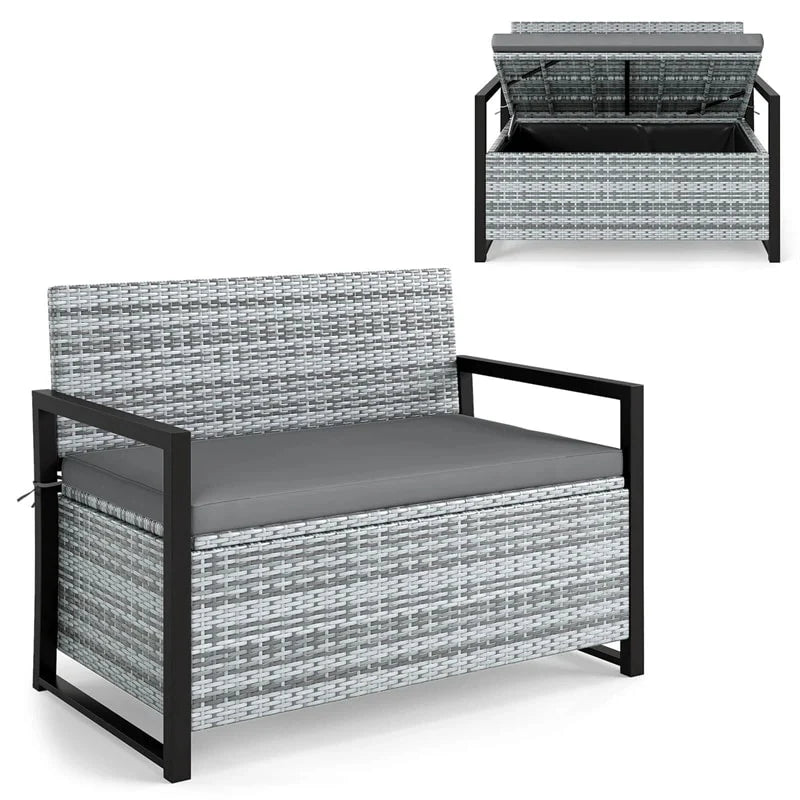 40 Gallon Outdoor Wicker Storage Bench with Cushion & Cover, Metal Frame Patio Deck Box Seat - Product image 21