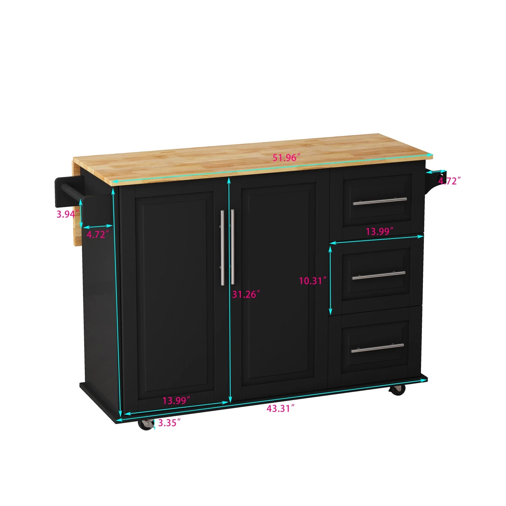Movable Kitchen Island Cart with 2 Door Cabinet, 2 Drawers and Drop Leaf Top - Product image 16